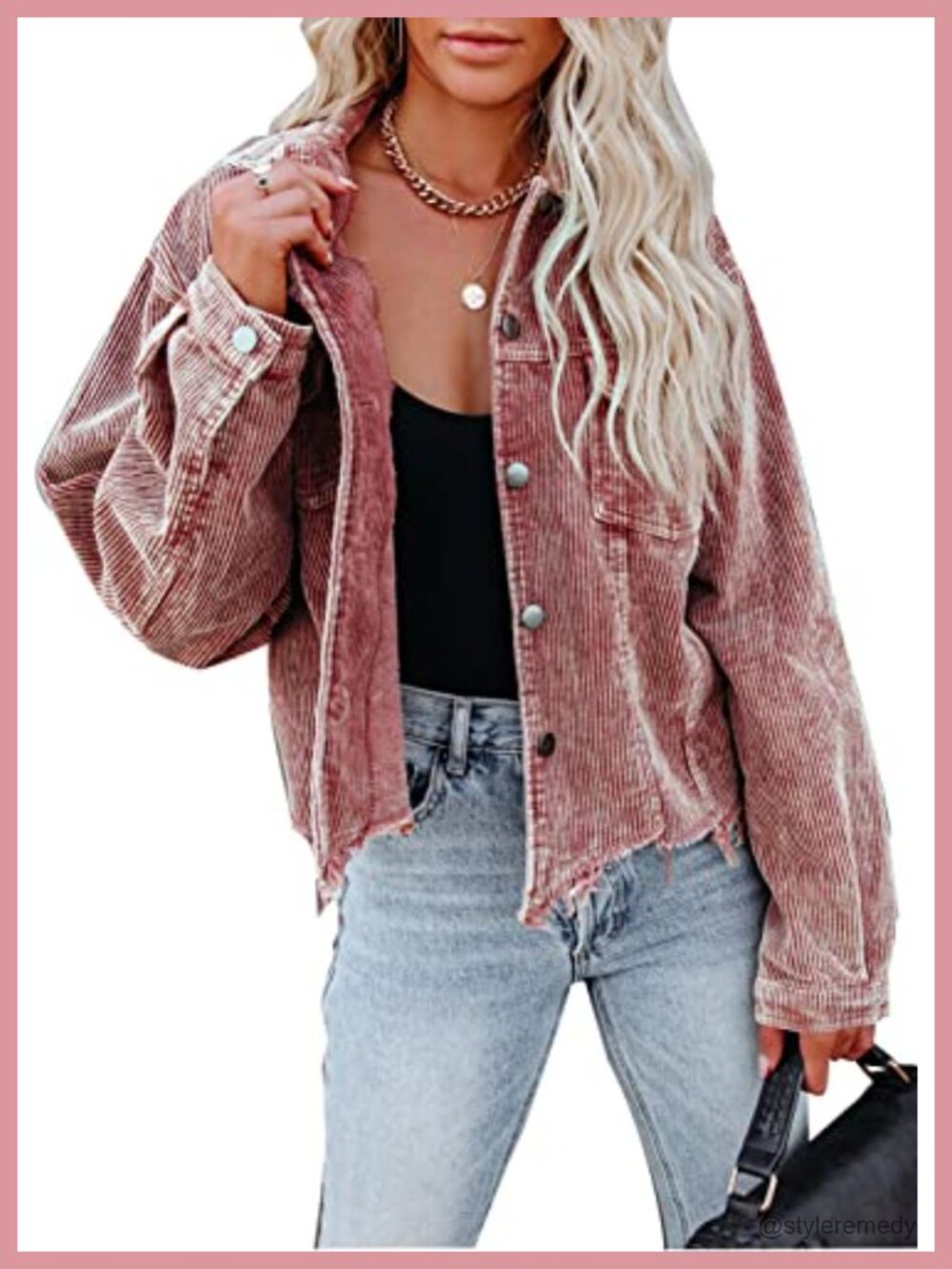 Corduroy Cropped Shacket Button Down Jacket Cotton Blend Fall Casual